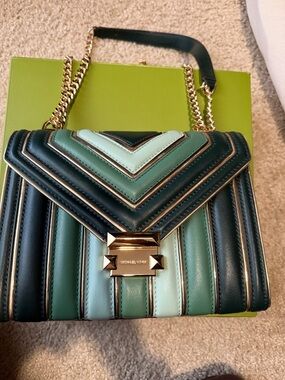 Michael Kors Multitone Green Chevron Quilted Shoulder Bag